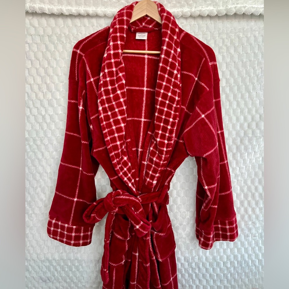 Martha Stewart Plush Plaid Check Women's Cozy Soft Bath Robe One Size